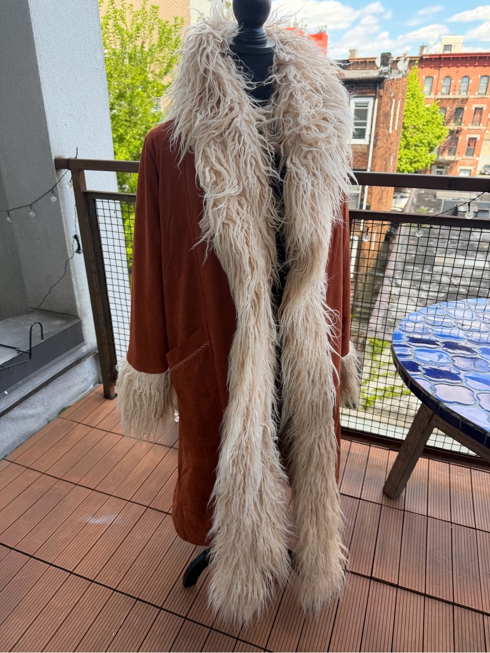 Spell Rust Brown Coat with Cream Faux-Fur Trim